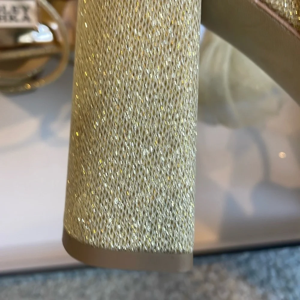 Gold Glitter Block Heel Sandals - Picture 8 of 9